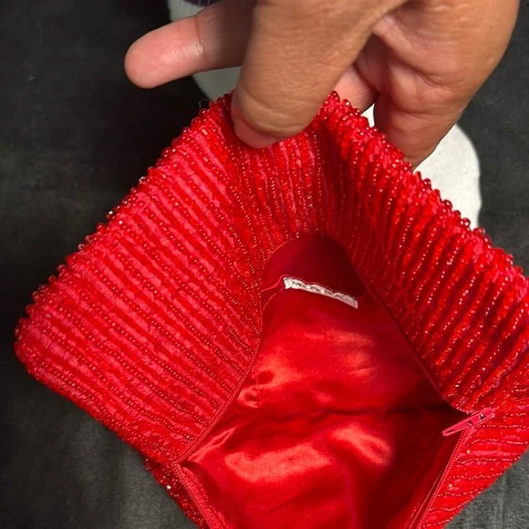 Moyna Red Hand-Beaded Clutch | Bold Textured Statement Bag - Picture 4 of 7